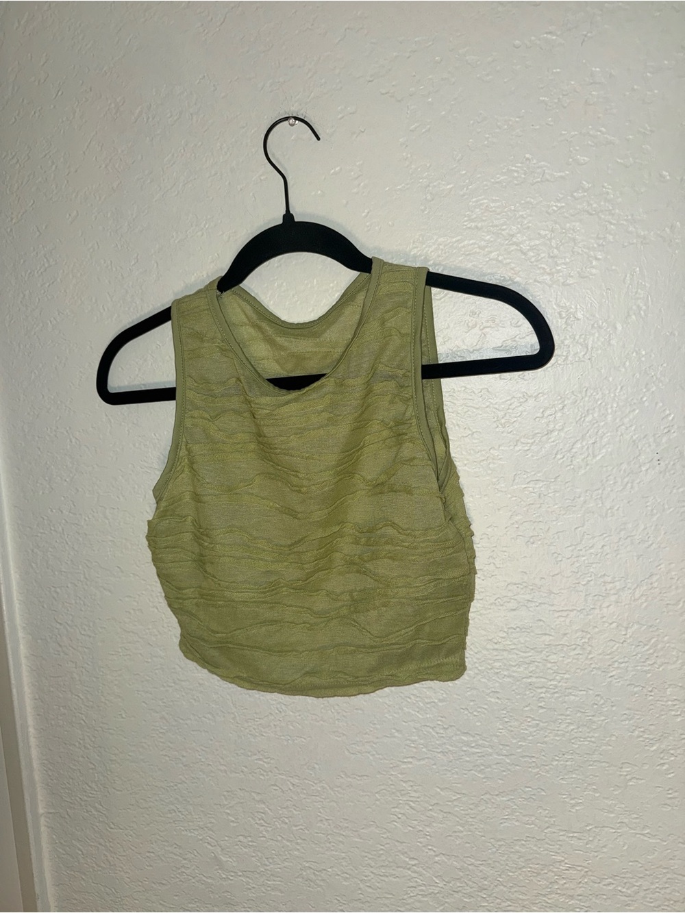 Olive Green Textured Crop Tank Top